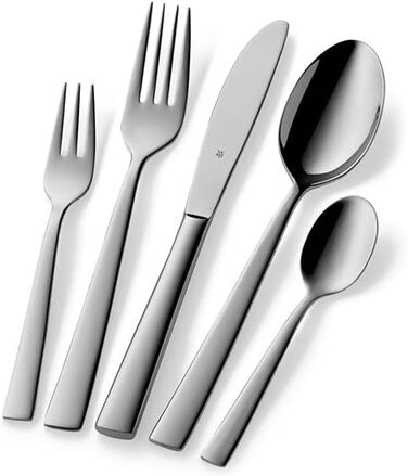 WMF Philadelphia Cutlery Set, 6 Persons, 30 Pieces, Monobloc Knives, Polished Cromargan Stainless Steel, Shiny, Dishwasher Safe, Single