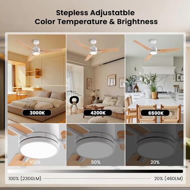 Deckenventilлятор Newday з підсвіткою та пультом керування, 122 см, дерев'яний, з DC мотором, для спальні/вітальні