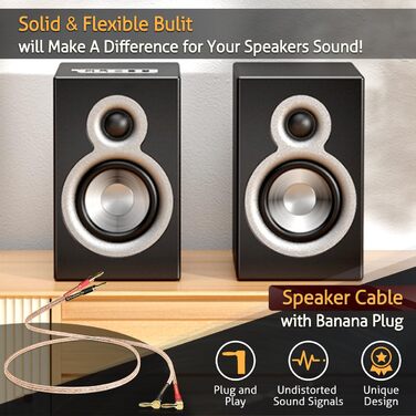 Акустичний кабель UCINNOVATE HiFi OFC 14AWG, 3м, з позолоченими роз'ємами (банановий штекер — Y-подібний затискач), 2 шт. для підсилювача та колонок