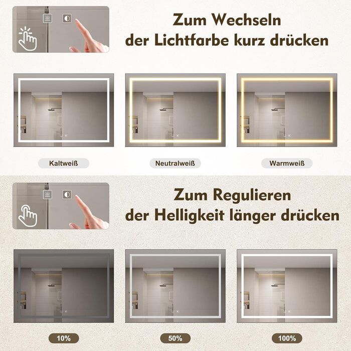 Дзеркало для ванної кімнати SONNI з підсвічуванням 60x40 см, IP44, білий (70x50 см, темно-сірий + рамкове підсвічування)