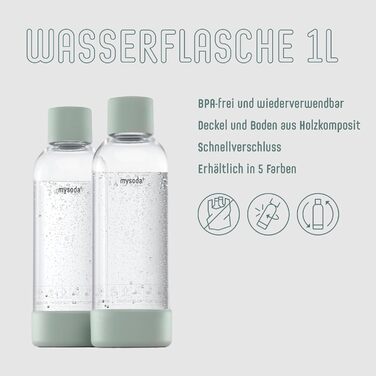 Mysoda Pack Woody: Газова машина для води з екологічного дерева, з пляшкою PET без BPA та CO2 балончиком (сірий)