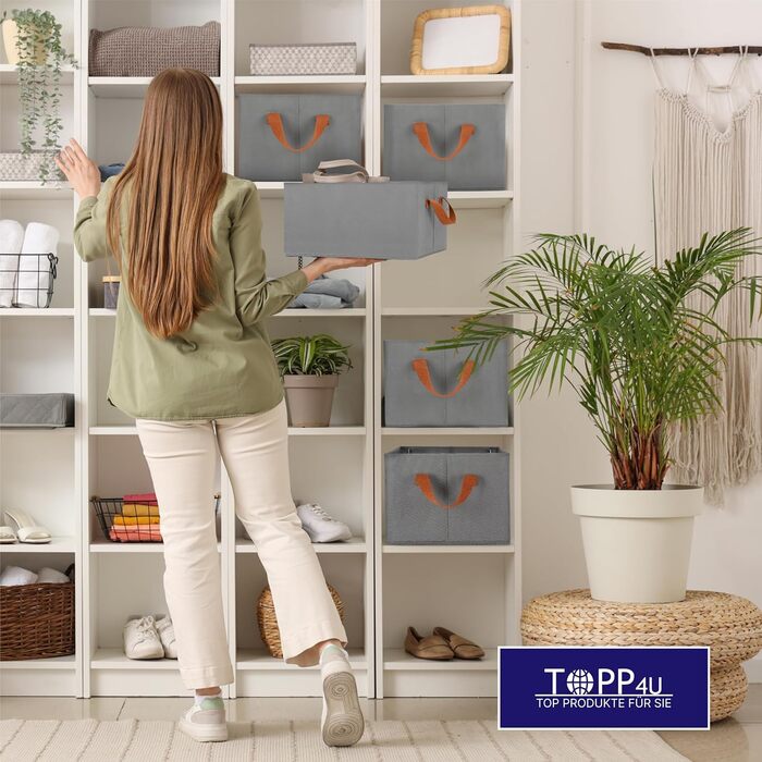 TOPP4u Storage Box Set Premium, 3-Piece, 40x28x20 cm, Extra Stable Storage Boxes with Metal Frame & Wooden Bottom, Foldable Closet Organizer, Boxes for Wardrobe, Large Storage Box, Grey