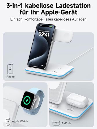 Бездротова зарядка 3-в-1 для Apple iPhone, Apple Watch та AirPods (біла)