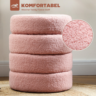Пуф HOMCOM, круглий, з м'якою оббивкою Teddy Fleece, металевий каркас, витримує до 120 кг, діаметр 40x45 см, рожевий