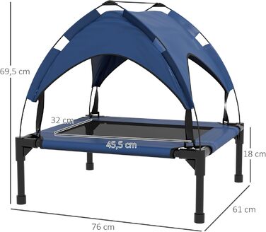 PawHut Підвищене собаче ліжко з балдахіном, Outdoor лежанка для собак з дахом, дихаюча, для міні та дрібних собак, Оксфорд, 61 x 46 x 63 см