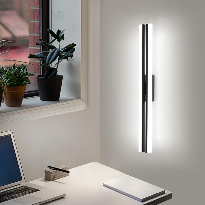 MantoLite LED Wash Table Wall Lights, 60CM 24W Super Bright Bathroom Mirror Lights, Living Room Picture Wall Lamps, 6000K Matte Black IP44, Vanity Mirror Front Lamp Bedside Reading Lights