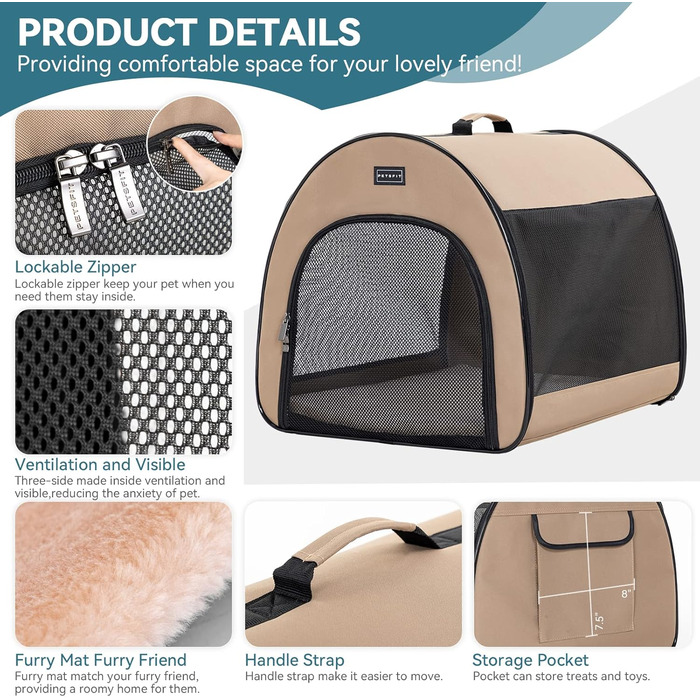 Складана переноска для собак Petfit, Khaki, S - дихаюча переноска-будка для малих собак та котів