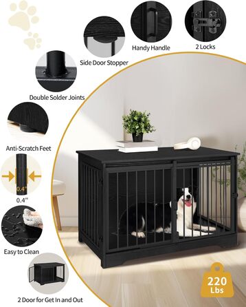 Клітка для собак Hzuaneri, 100 см, дерев'яна, з розсувними дверима, для дому, чорна (100 x 60 x 68 см)