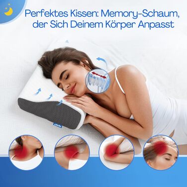 Подушка для шиї Derila, подушка для голови, Memory Foam, оригінальна. Ергономічна подушка, подушка для підтримки шиї, подушка для тих, хто спить на боці, спині та животі (King, 1 шт). Подушка Kingsize 60 x 34 см