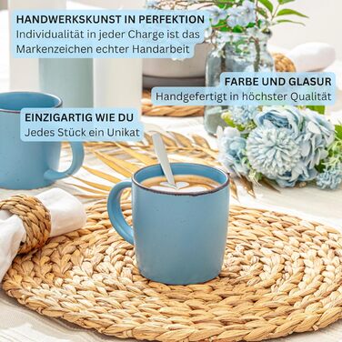 Набір кавових чашок SÄNGER Bombay Saphir (4 шт.), 360 мл, стегонна кераміка, блакитні, для кави та чаю, миюча посуду, мікрохвильова піч