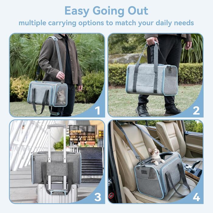 Транспортна сумка для кота Petsfit, дозволена авіакомпаніями, розширювана, двостороння, з флісовою підстилкою, зелена, розмір S