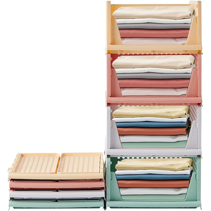 RMAN 4-Piece Closet Organizer Stackable Foldable Closet Organizer for Drawers, Closet Organizer, Storage Boxes, Kitchen, Bathroom (4 Colors)