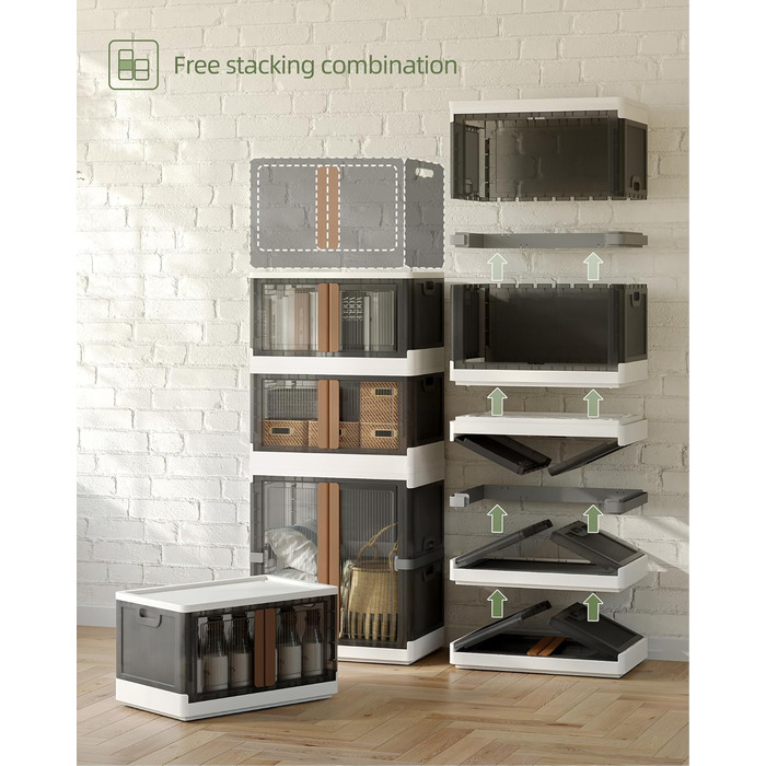 NETEL Storage Box with Lid Large, Stackable Storage Boxes 72L 4 Pieces, Plastic Storage Boxes, Transparent Stackable Boxes with Lid, Folding Storage Box with Door and Wheels (150L and 2x72L)