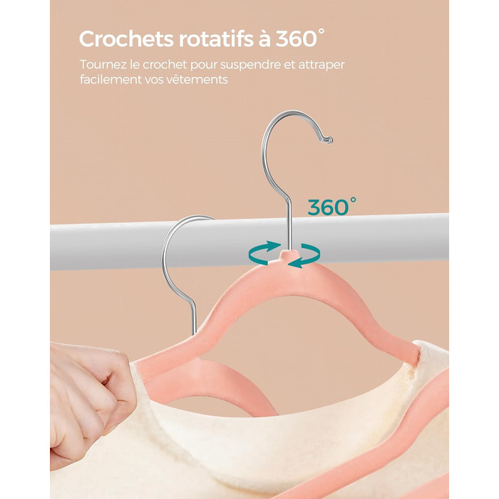 Набір вешалок SONGMICS для одягу, 20 шт., велюрова поверхня, для сорочок, жакеток, пальто та костюмів, 41.5 см, рожевий, CRF026R20