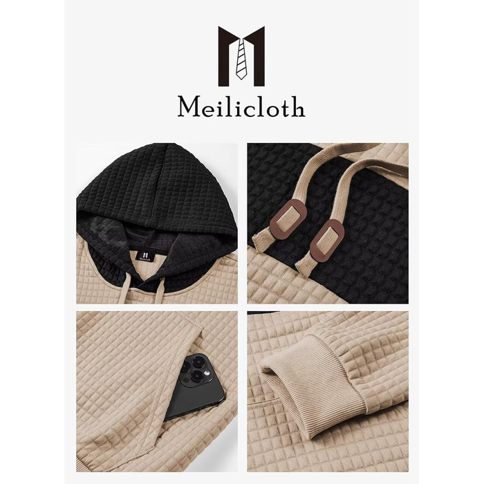 Чоловічий худі з капюшоном, теплий світшот з довгими рукавами, кольоровий блок, A Pergament, розмір S