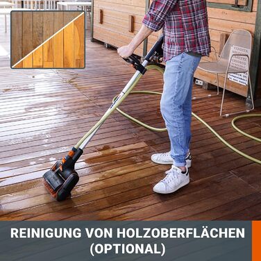 WORX WG441E.9 20V Cordless Multi-Brush - multifunctional surface brush for cleaning stone & wood surfaces & removing weeds - integrated water connection - PowerShare compatible - without battery & charger (includes 4Ah battery & charger)
