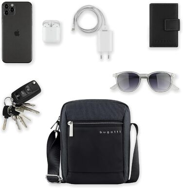 Чоловіча сумка Bugatti Era на плече з відділенням для планшета - Meenger Bag, Кур'єрська сумка (Антрацит Xs, XS)