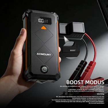 Powerbank для автомобіля Starthilfe 7000A 23800mAh помаранчевий - пусковий пристрій, зарядний пристрій, ліхтарик LED для авто, мото, бензин/дизель