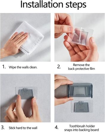 Wall-Mounted Toothbrush Holder, 2 Compartments, Bathroom, Shower, Dorm, Closet Organizer, Transparent, 2 Pack