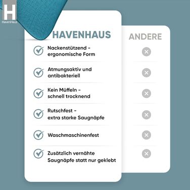 Преміум подушка для ванни Havenhaus | Подушка для ванни з великими присосками, швидковисихаюча, для оптимальної підтримки шиї | Миється | Для розслаблення шиї (маленька, блакитна)