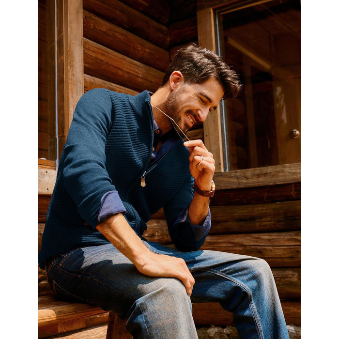 Кардиган чоловічий PJ PAUL JONES з блискавкою та стійким коміром, грубий в'язання (XL, Синій)