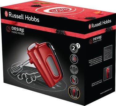 Міксер Russell Hobbs Desire Rot з 5 швидкостями та турбо-функцією, 2 насадки, 24670-56