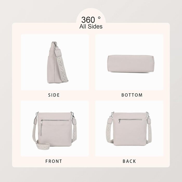 Сумка жіноча Gladdon шкіряна крос-боді середнього розміру з широким ременем, сумка на плече з жакардовою тканиною (бежева)