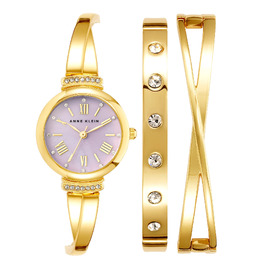 Жіночий набір годинників Anne Klein Premium з кристалами та браслетами (Золотий/Лавандовий)