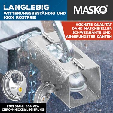Замок для причепа MASKO® з дужкою, протиугінний замок для причепів та караванів, сріблястий, зі штифтовим механізмом, з ключем і захисною кришкою