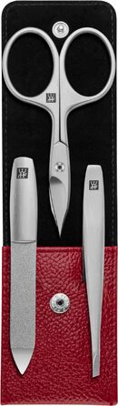 Набір для манікюру ZWILLING (3 шт., догляд за нігтями та педикюр, шкіряний футляр, прецизійний, з комбінованими ножицями для нігтів), Преміум, Червоний
