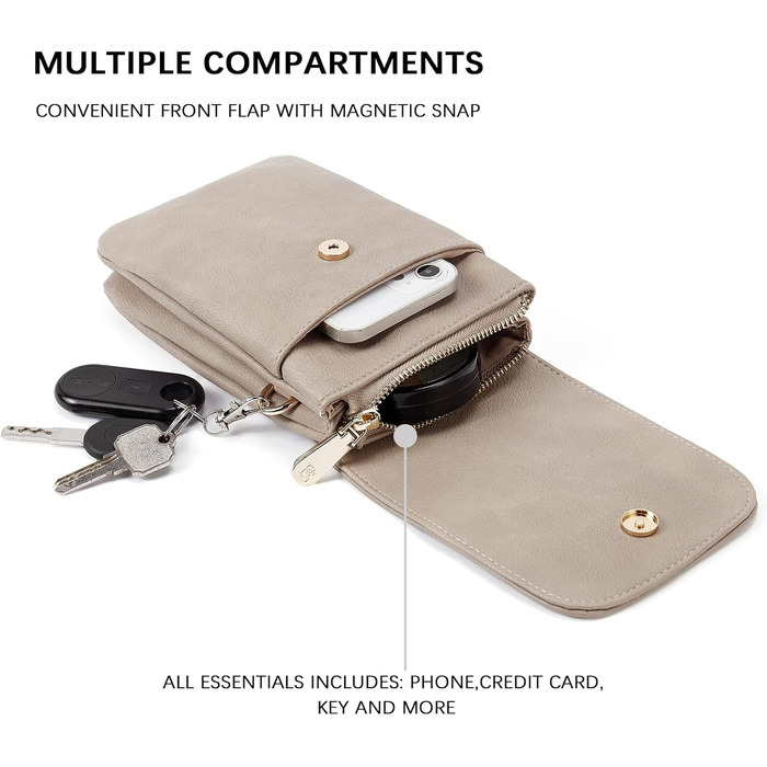 Сумка-клатч BOSTANTEN Klein через плече для телефону, сіра PU шкіра, жіноча, з гаманцем