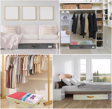 Коробки для зберігання під ліжком, 2 шт. з боковими стійками, сірі. Підходять для постільної білизни, одягу та ковдр.