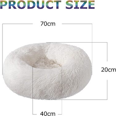 М'яке кругле ліжко для котів та собак, 70см, біле. Ліжко-пончик для домашніх тварин, легко миється. Підходить для котів та собак середніх розмірів.