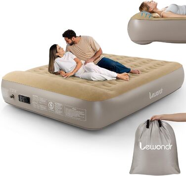 Надувне ліжко Lewondr на 2 особи з вбудованим насосом, комфортна повітряна матрац, самонадувна ліжко для кемпінгу, дому, гостей, подорожей (300 кг MAX), (203x152x33 см, Хакі)