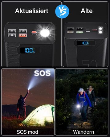Power Bank 50000mAh 22.5W: Зовнішній акумулятор з великою ємністю, 5 USB виходів, 3 входи, чорний