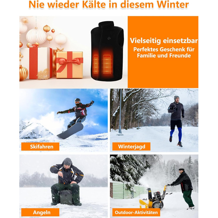 Обогревна жилетка з флісу для чоловіків з акумулятором 5V 10000mAh - жилетка з 3 рівнями нагріву, 5 зонами обігріву, ідеальна для роботи на відкритому повітрі, катання на лижах, піших прогулянок та щоденних поїздок. Чорний, XXL