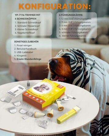 Набір для стрижки собак та котів Leise: акумуляторна машинка з 4 насадками, водонепроникна IPX7, для догляду за мордочкою, вухами, лапами та тілом