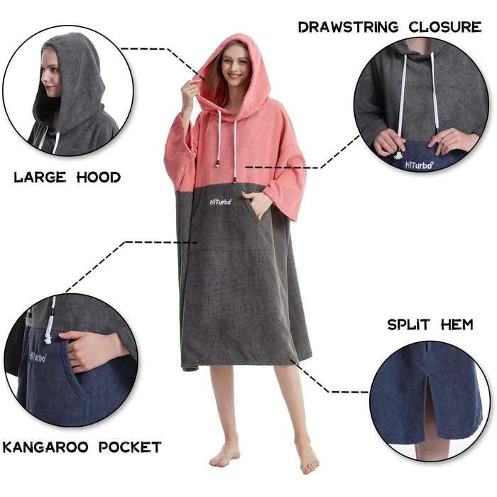 Hiturbo Surf Towel Poncho Changing Aid - Men's and Women's Changing Robe Bath Poncho Changing Helper Surfing Beach