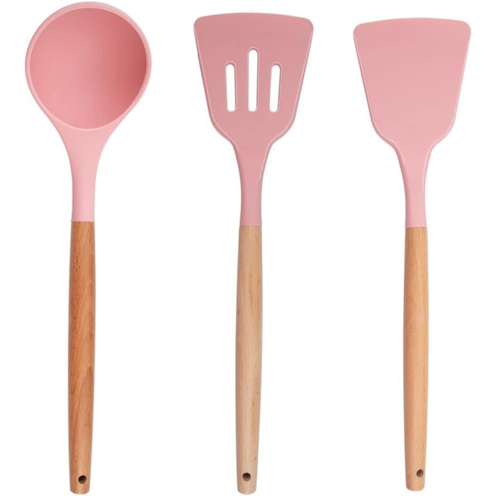 Набір кухонних аксесуарів Alpina 7 предметів з поворотним підставкою - кухонні інструменти, силікон, рожевий