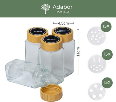 Стильна бамбукова полиця для спецій Adabor - органайзер з 27 скляними баночками, кришками та 144 етикетками