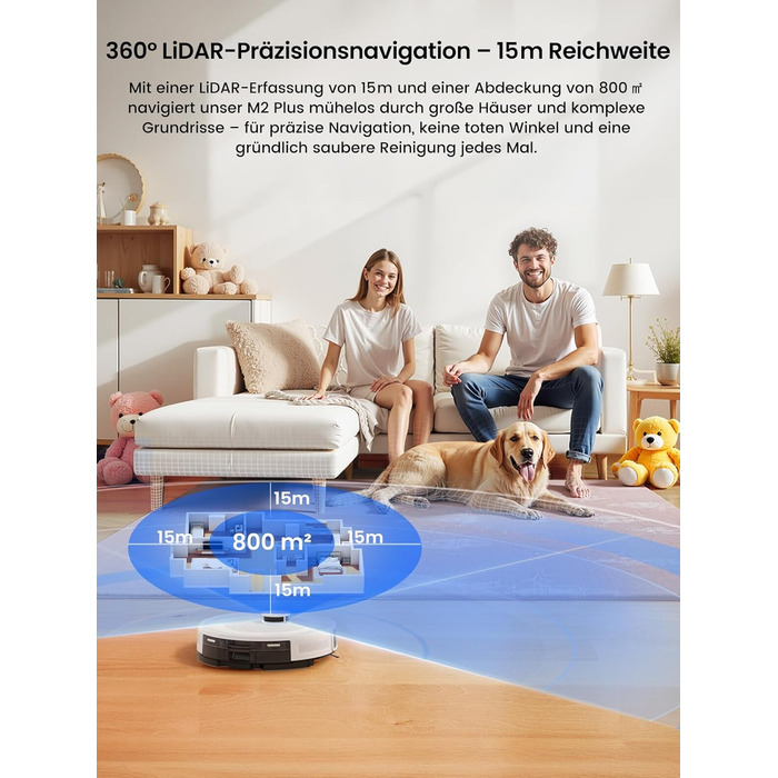 Робот-пилосос LEFANT M2Plus з функцією миття, 6000Pa, LiDAR-навігація, самоочищення, для видалення шерсті тварин, білий