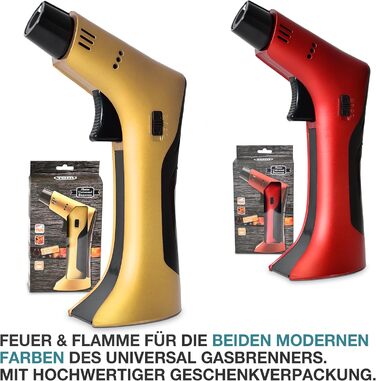 Набір кулінарного пальника TOM Jetflame (Золотий) з балоном бутану: професійний газовий пальник з замком безпеки для кухні, кемпінгу та майстерні, багаторазовий