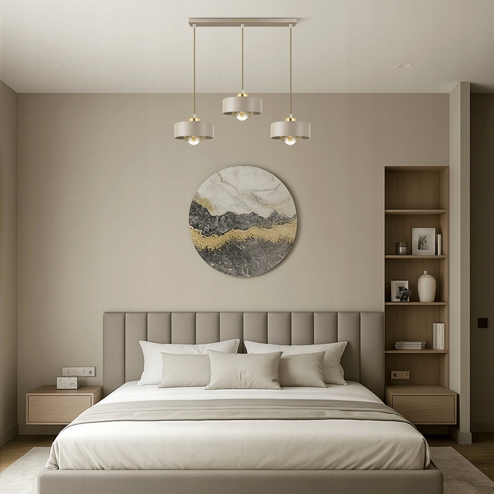 Підвісна лампа LEDLUX бежева, металева, 3xE27 із золотистими деталями