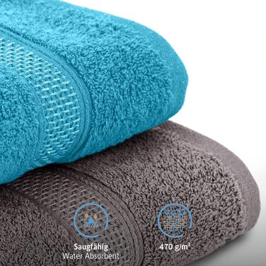 Набір рушників Komfortec 8 шт. з 100% бавовни: 4 великі (70x140 см) та 4 маленькі (50x100 см), фrotте, м'які, антрацит/бірюзовий