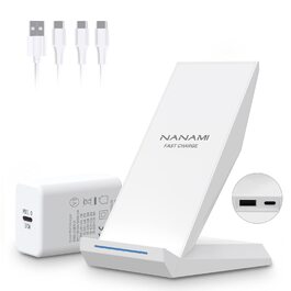 Бездротовий зарядний пристрій NANAMI 30W USB-C з індукційним підсвічуванням, 2-в-1 для iPhone та Samsung