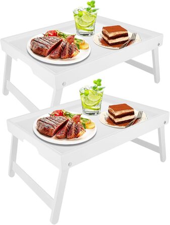 Бамбуковий столик для ліжка SHUESS з відкидними ніжками, 41,5 x 30 x 20,5 см. Ідеально для сніданку, роботи, сервірування та відпочинку на ліжку або дивані