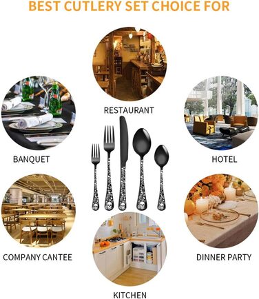 Набір столових приборів Xiaoyu Готичний (20 шт) для 4 осіб: Черепи, квіти, чорний колір - ідеально для Хелловіну