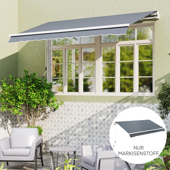 Outsunny Awning Canopy Fabric with Flounce, Water-Repellent Replacement Fabric for 4 x 3 m Awnings, Awning Fabric, Sunshade for Garden, Balcony, Yard, Grey | Aosom