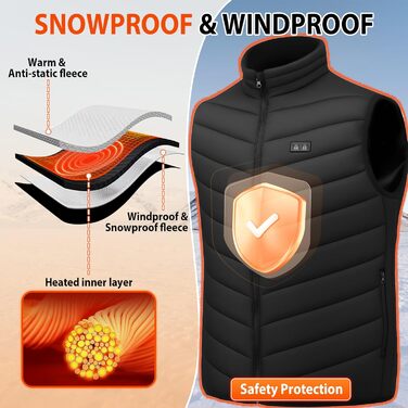 Електрична гріюча жилетка з акумулятором 27000mAh 7.4V, 17 зон нагріву, для чоловіків та жінок, чорна