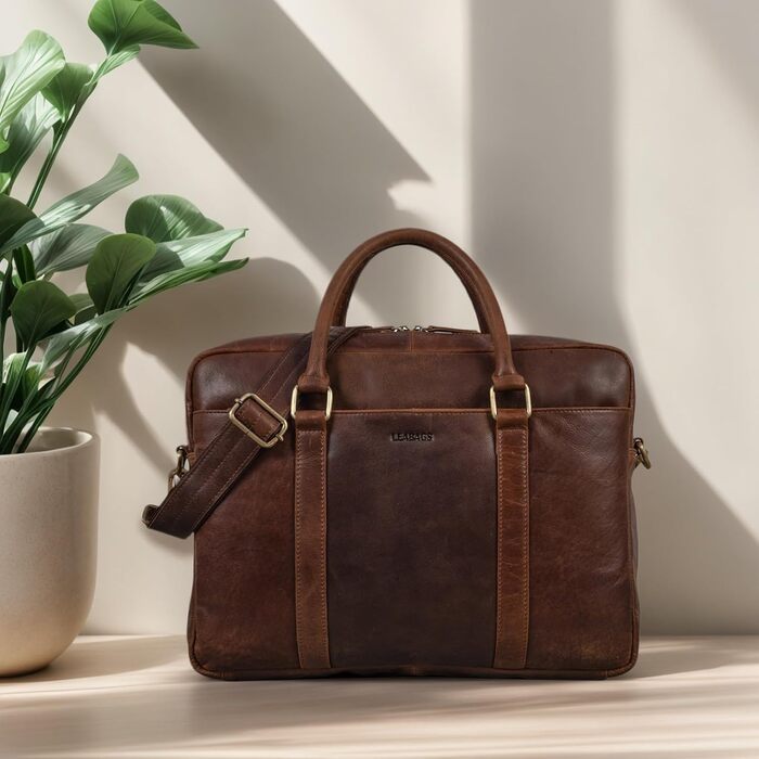 Сумка для ноутбука LEABAGS Leder Aktentasche чоловіча зі шкіри, до 16 дюймів, коричнева (M, Cow Saddle Horse)